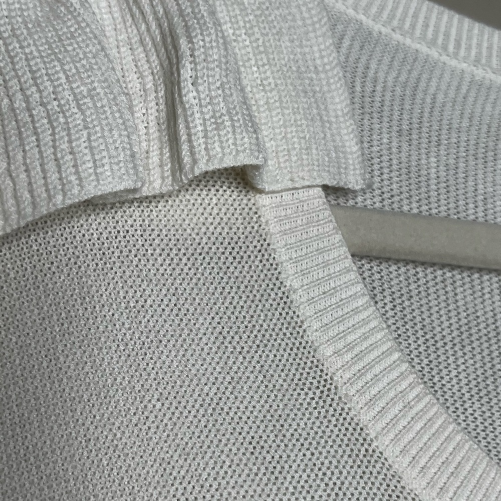 Leith Ruffle Sleeve Modal Cotton Long Sleeve Crewneck White Sweater Lightweight - Picture 6 of 11